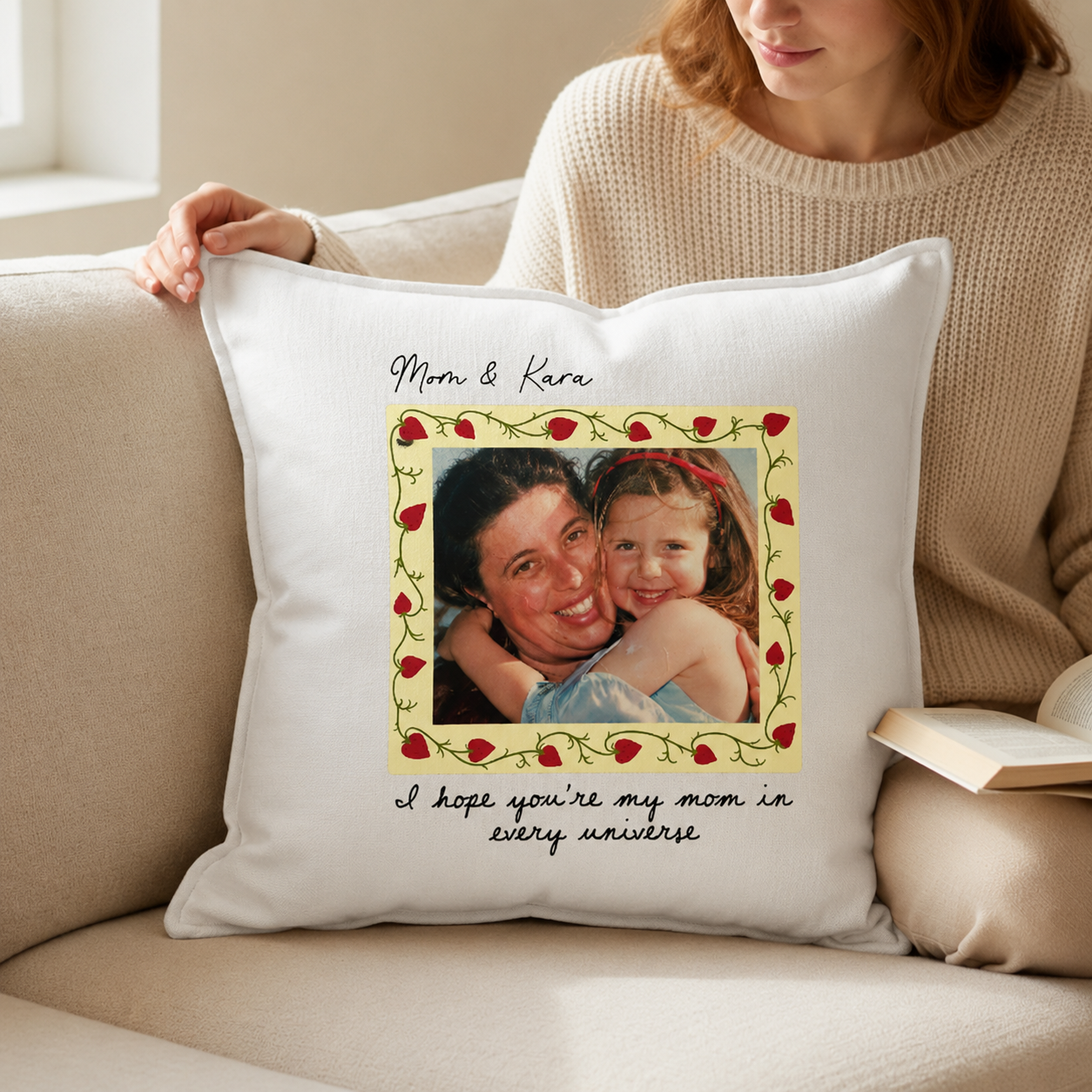 Personalized Photo Pillow for Mom Custom Picture and Names Throw Pillow Multi-Color Cushion Cover Mothers Birthday Gift