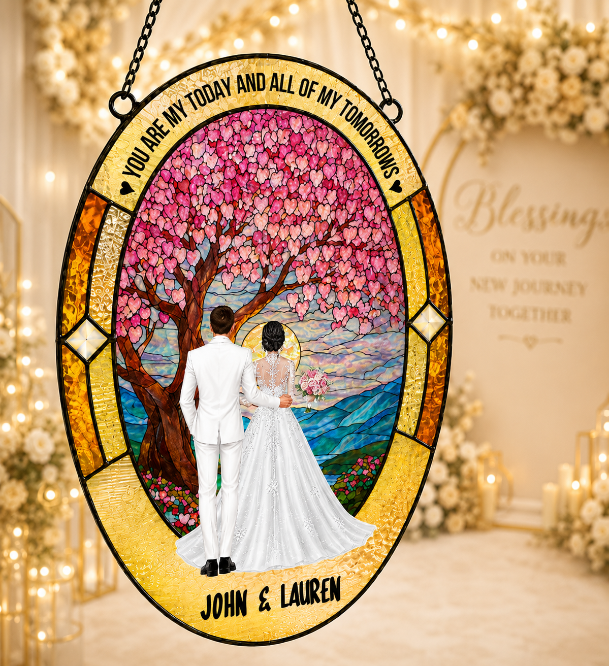 Custom Bride and Groom Suncatcher - Personalized Wedding Gift with Names and Date - Acrylic Hanging Decor for Windows and Home Walls