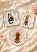 Custom Uploaded Pet Photo Ceramic Jewelry Dish - Personalized Dog Cat Portrait Trinket Tray with Name - Square White Decorative Keepsake