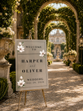 Personalized Floral Wedding Welcome Sign Custom Names and Date Entry Way Display Soft Color Flower Garland Design Portrait Decor
