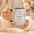 Custom Magnolia Floral Wedding Ceramic Mug Gift Personalized Bride and Groom Anniversary Coffee Cup with White Floral Illustration