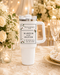 Custom Magnolia Floral Wedding Ceramic Mug Gift, Personalized White Coffee Cup with Floral Illustration and Customizable Couple Names